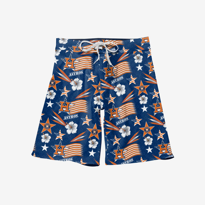 FOCO MLB Baseball Americana 8 inch Men's Boardshorts, Houston Astros, Team Colors