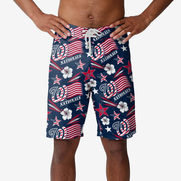 FOCO MLB Baseball Americana 8 inch Men's Boardshorts, Washington Nationals, Team Colors