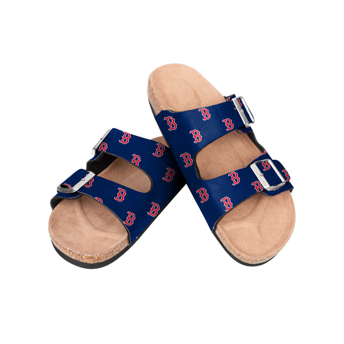 FOCO MLB Mini Print Women's Comfortable Double Buckle Sandals, Boston Red Sox