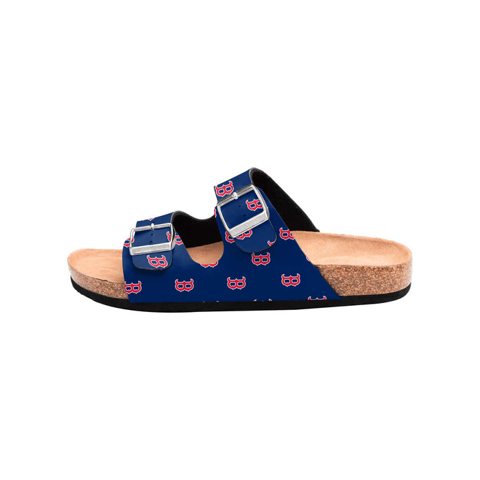 FOCO MLB Mini Print Women's Comfortable Double Buckle Sandals, Boston Red Sox