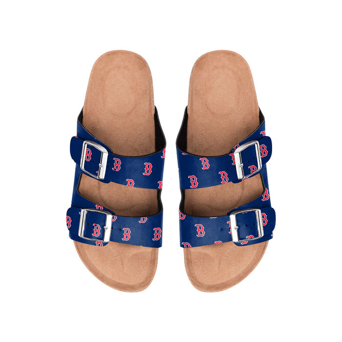 FOCO MLB Mini Print Women's Comfortable Double Buckle Sandals, Boston Red Sox