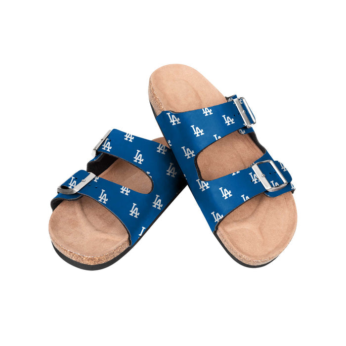 FOCO MLB Mini Print Women's Comfortable Double Buckle Sandals, Los Angeles Dodgers