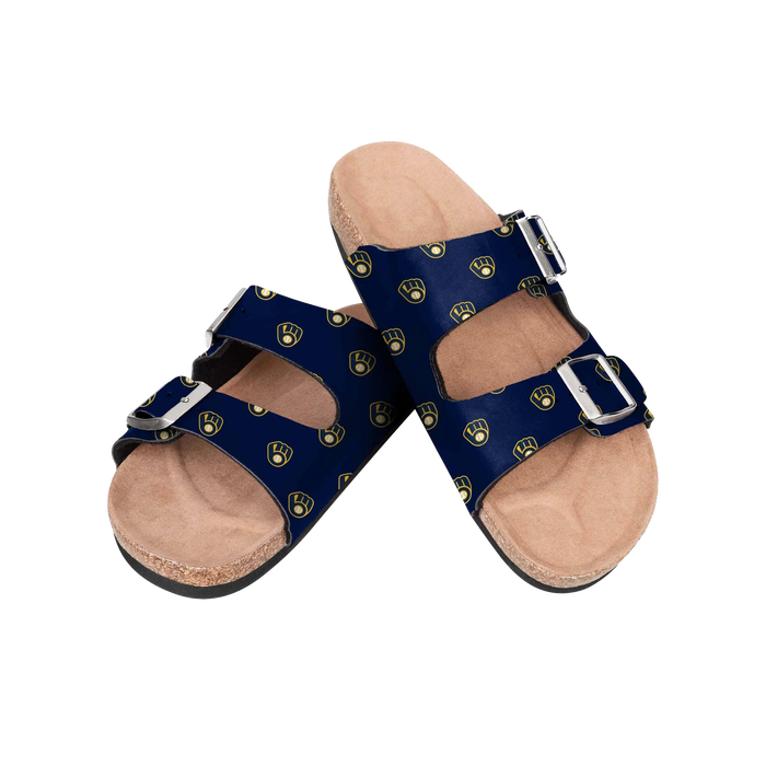 FOCO MLB Mini Print Women's Comfortable Double Buckle Sandals, Milwaukee Brewers