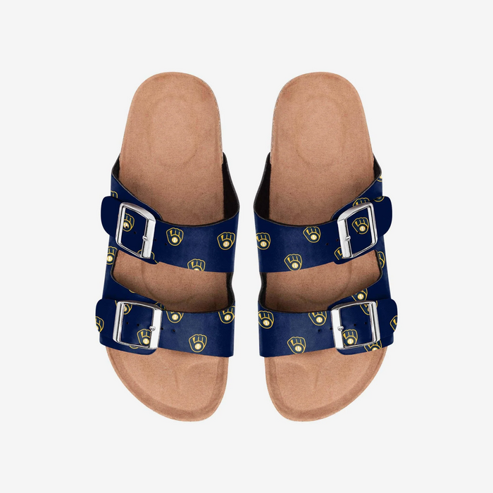 FOCO MLB Mini Print Women's Comfortable Double Buckle Sandals, Milwaukee Brewers