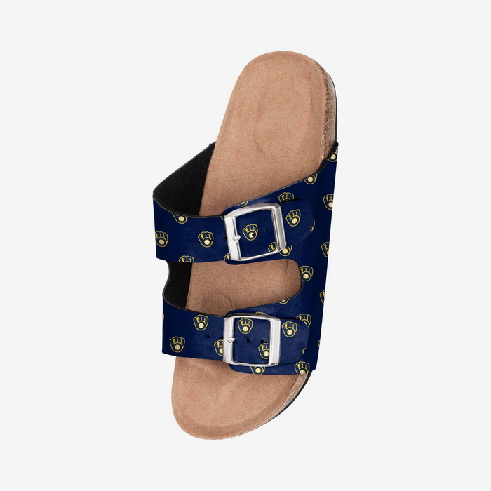 FOCO MLB Mini Print Women's Comfortable Double Buckle Sandals, Milwaukee Brewers