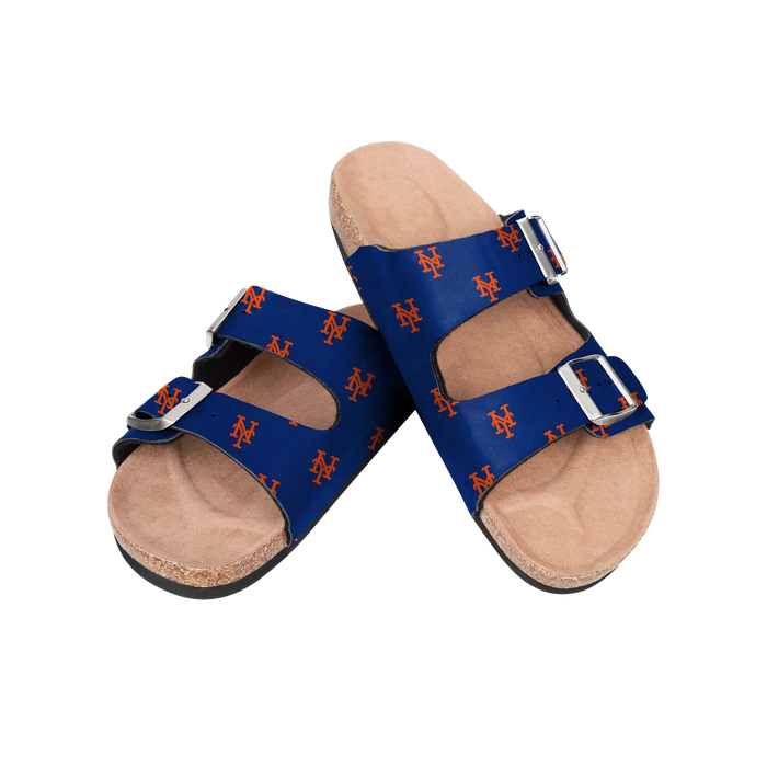 FOCO MLB Mini Print Women's Comfortable Double Buckle Sandals, New York Mets