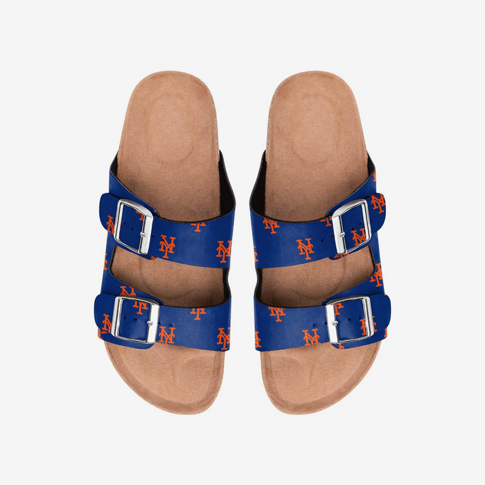 FOCO MLB Mini Print Women's Comfortable Double Buckle Sandals, New York Mets