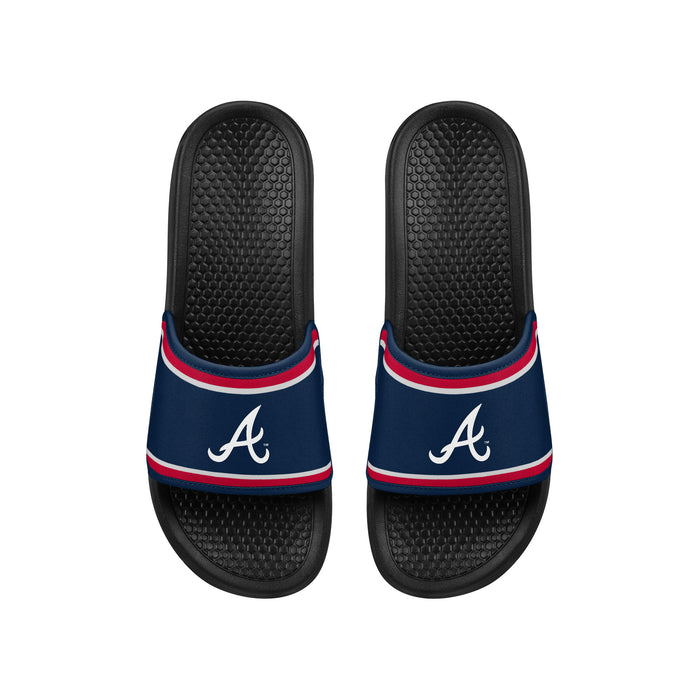 FOCO MLB Printed Team Logo and Color Stripes Comfortable Slide Sandals, Atlanta Braves