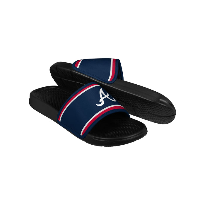 FOCO MLB Printed Team Logo and Color Stripes Comfortable Slide Sandals, Atlanta Braves