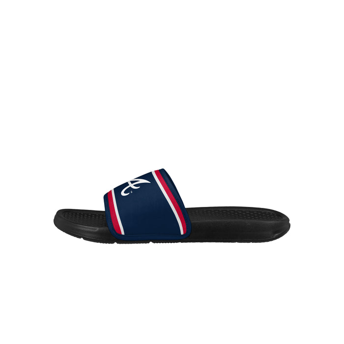 FOCO MLB Printed Team Logo and Color Stripes Comfortable Slide Sandals, Atlanta Braves