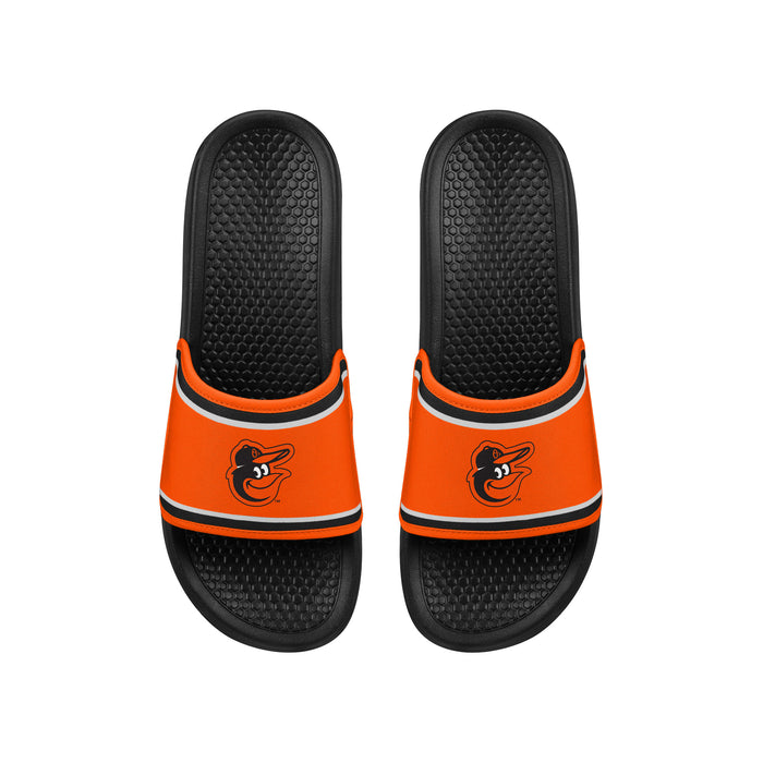 FOCO MLB Printed Team Logo and Color Stripes Comfortable Slide Sandals, Baltimore Orioles
