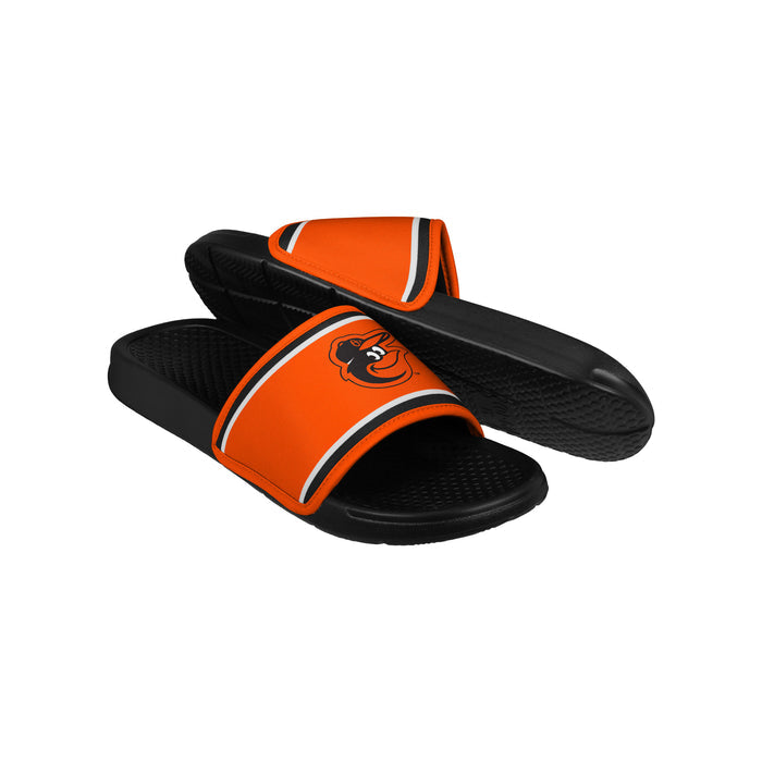 FOCO MLB Printed Team Logo and Color Stripes Comfortable Slide Sandals, Baltimore Orioles