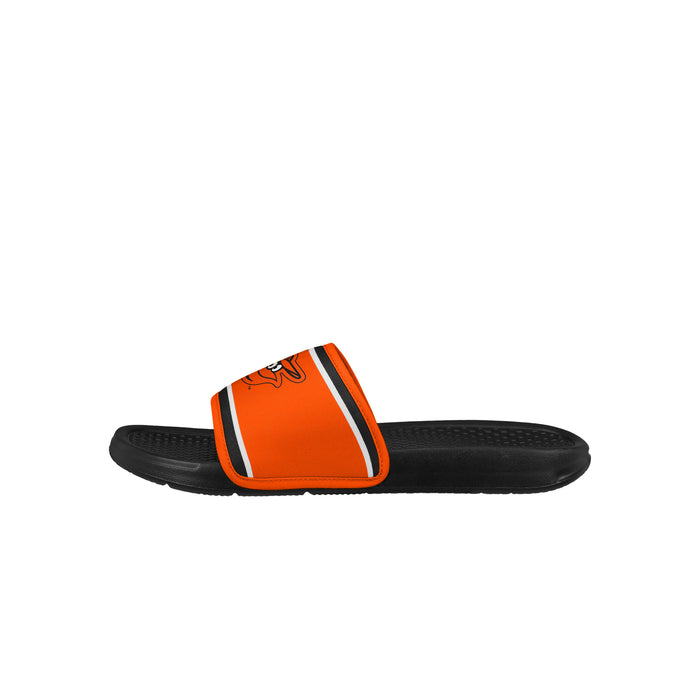 FOCO MLB Printed Team Logo and Color Stripes Comfortable Slide Sandals, Baltimore Orioles