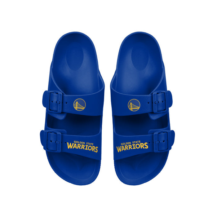 FOCO NBA Team Logo Double Buckle Comfortable Slip-On Women's Sandals, Golden State Warriors