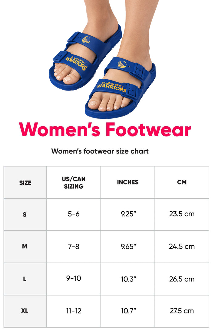 FOCO NBA Team Logo Double Buckle Comfortable Slip-On Women's Sandals, Golden State Warriors