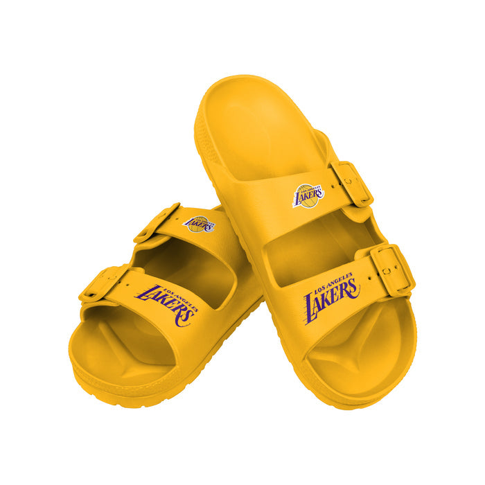 FOCO NBA Team Logo Double Buckle Comfortable Slip-On Women's Sandals, Los Angeles Lakers