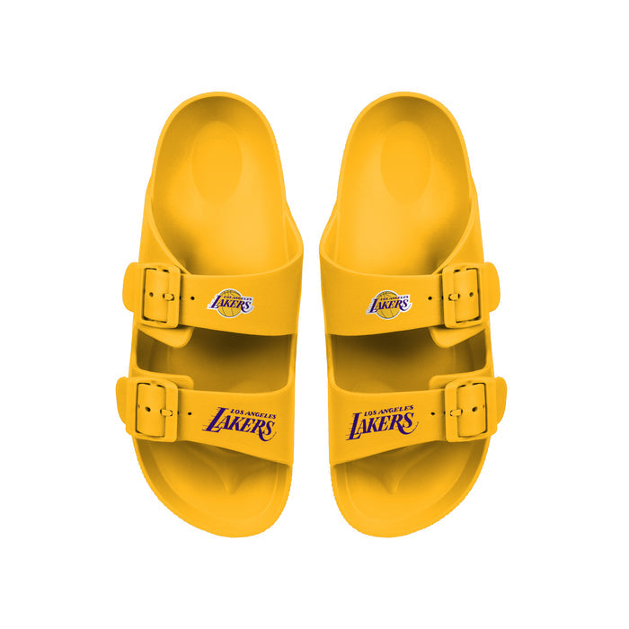FOCO NBA Team Logo Double Buckle Comfortable Slip-On Women's Sandals, Los Angeles Lakers