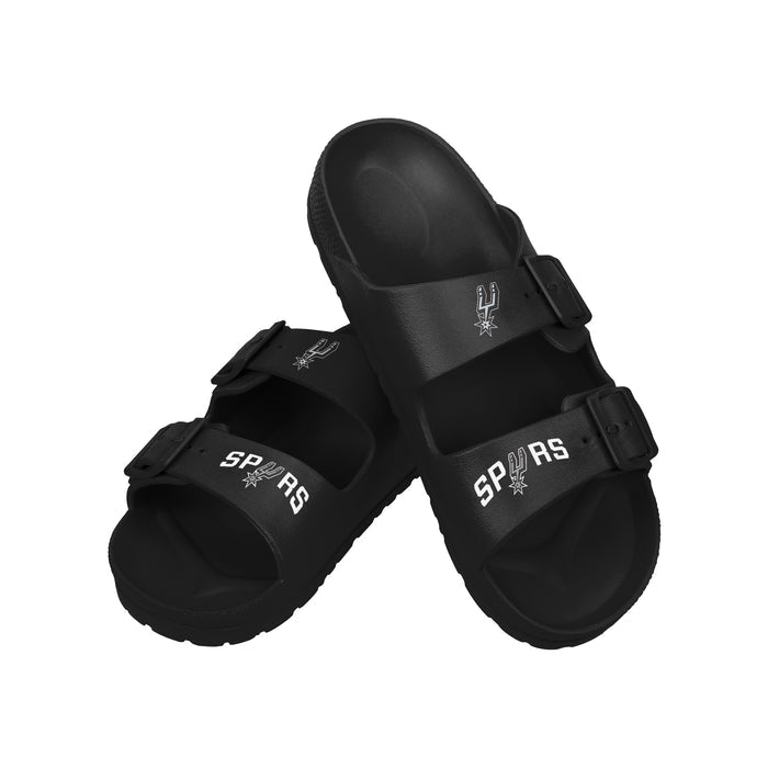 FOCO NBA Team Logo Double Buckle Comfortable Slip-On Women's Sandals, San Antonio Spurs