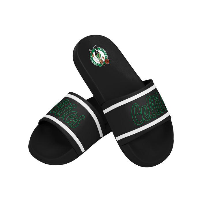 FOCO NBA Team Wordmark Molded Comfortable Women's Slide Sandals, Boston Celtics