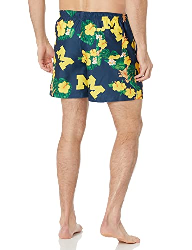 FOCO NCAA Michigan Wolverines Mens Team Logo Floral Hawaiian Swim Trunks, Team Color