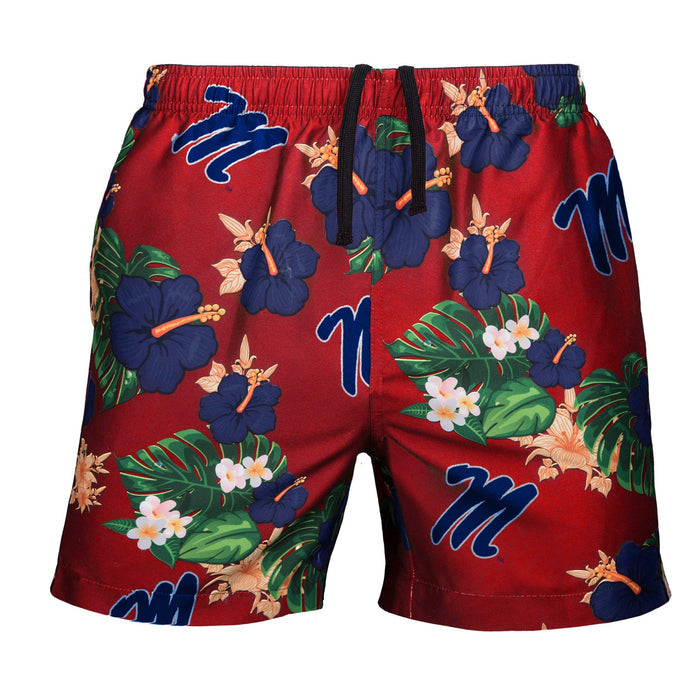 FOCO NCAA Ole Miss Rebels Mens Team Logo Floral Hawaiian Swim Trunks, Team Color