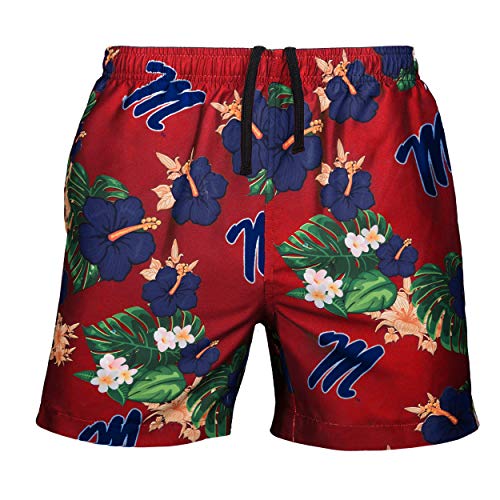 FOCO NCAA Ole Miss Rebels Mens Team Logo Floral Hawaiian Swim Trunks, Team Color