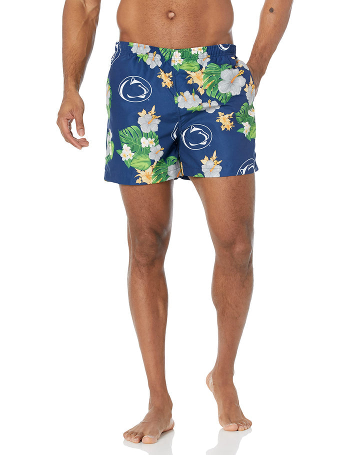 FOCO NCAA Penn State Nittany Lions Mens Team Logo Floral Hawaiian Swim Trunks, Team Color