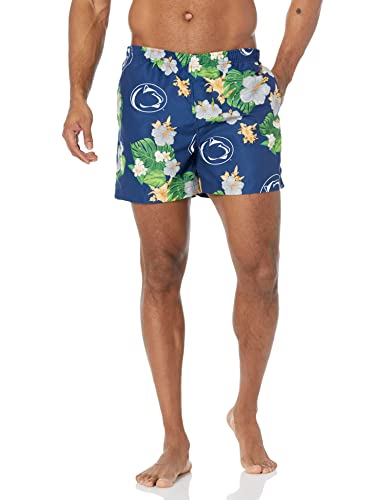 FOCO NCAA Penn State Nittany Lions Mens Team Logo Floral Hawaiian Swim Trunks, Team Color
