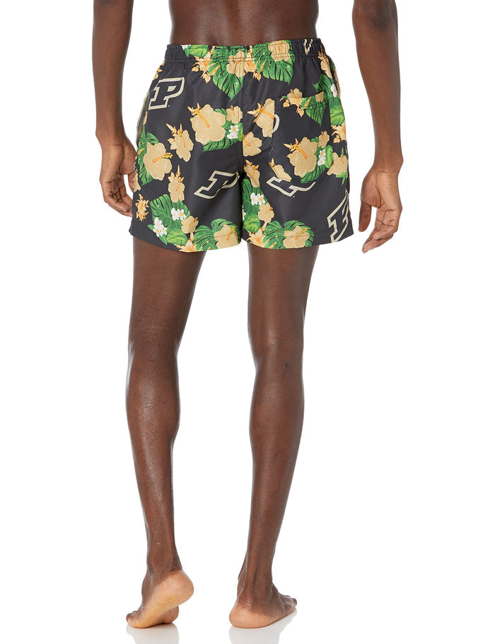 FOCO NCAA Purdue Boilermakers Mens Team Logo Floral Hawaiian Swim Trunks, Team Color