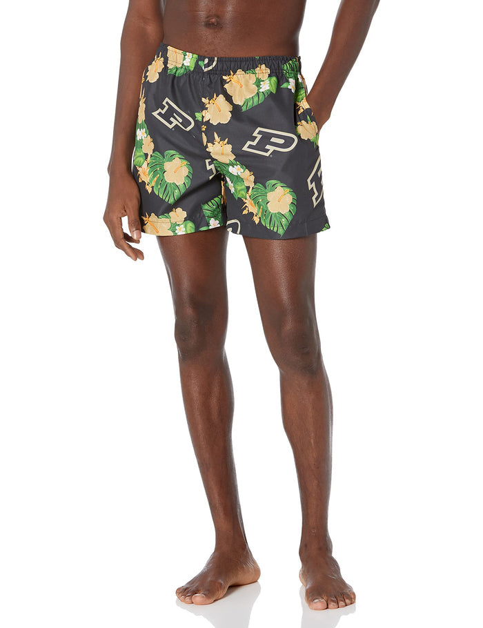 FOCO NCAA Purdue Boilermakers Mens Team Logo Floral Hawaiian Swim Trunks, Team Color