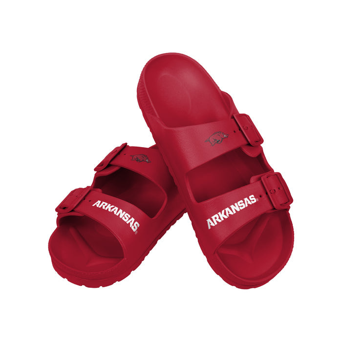 FOCO NCAA Team Logo Double Buckle Comfortable Slip-On Women's Sandals, Arkansas Razorbacks