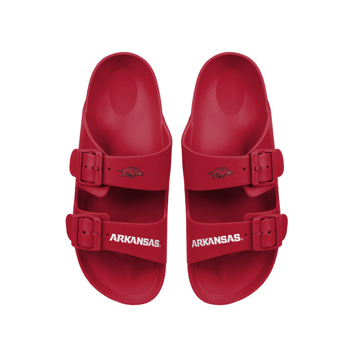 FOCO NCAA Team Logo Double Buckle Comfortable Slip-On Women's Sandals, Arkansas Razorbacks