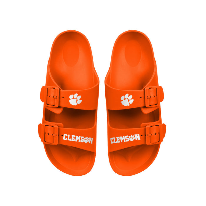 FOCO NCAA Team Logo Double Buckle Comfortable Slip-On Women's Sandals, Clemson Tigers