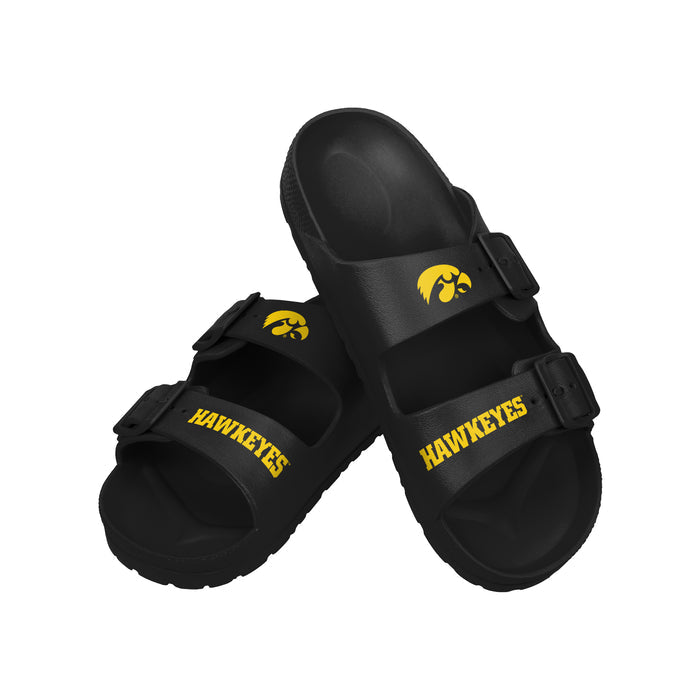 FOCO NCAA Team Logo Double Buckle Comfortable Slip-On Women's Sandals, Iowa Hawkeyes