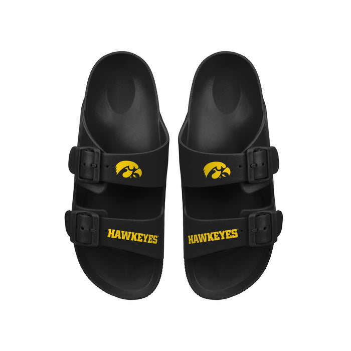 FOCO NCAA Team Logo Double Buckle Comfortable Slip-On Women's Sandals, Iowa Hawkeyes