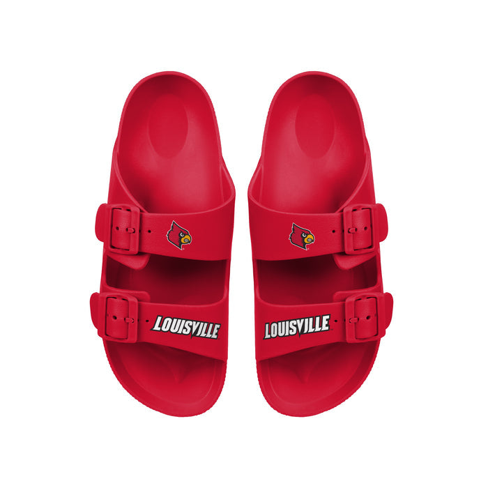 FOCO NCAA Team Logo Double Buckle Comfortable Slip-On Women's Sandals, Louisville Cardinals