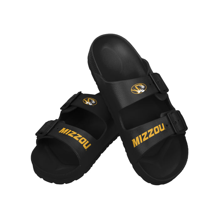 FOCO NCAA Team Logo Double Buckle Comfortable Slip-On Women's Sandals, Missouri Tigers