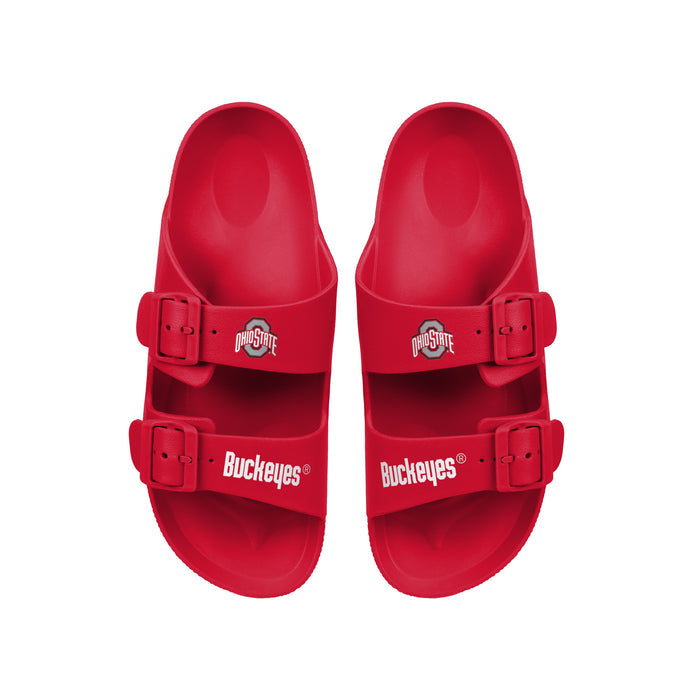 FOCO NCAA Team Logo Double Buckle Comfortable Slip-On Women's Sandals, Ohio State Buckeyes