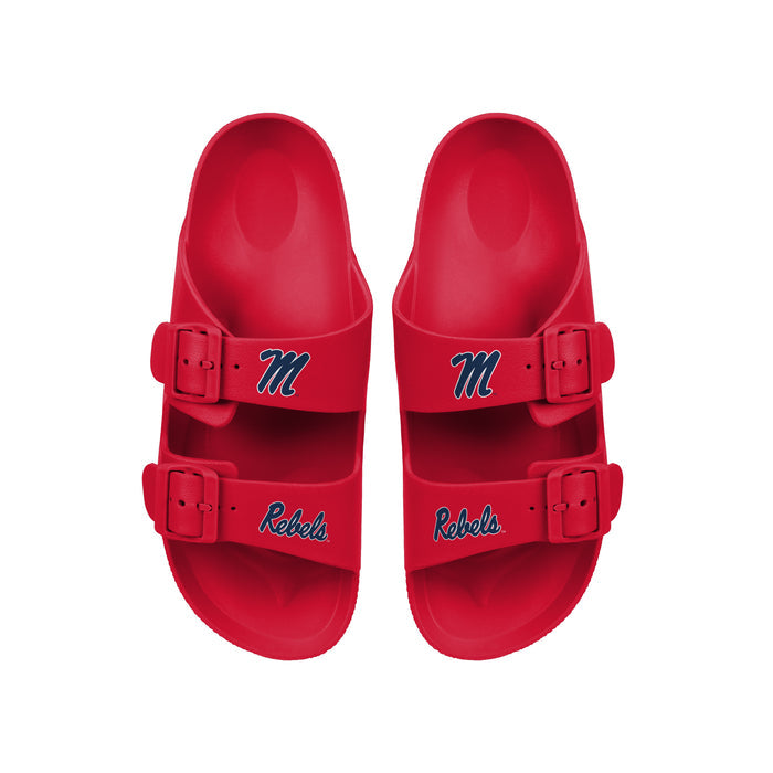 FOCO NCAA Team Logo Double Buckle Comfortable Slip-On Women's Sandals, Ole Miss Rebels