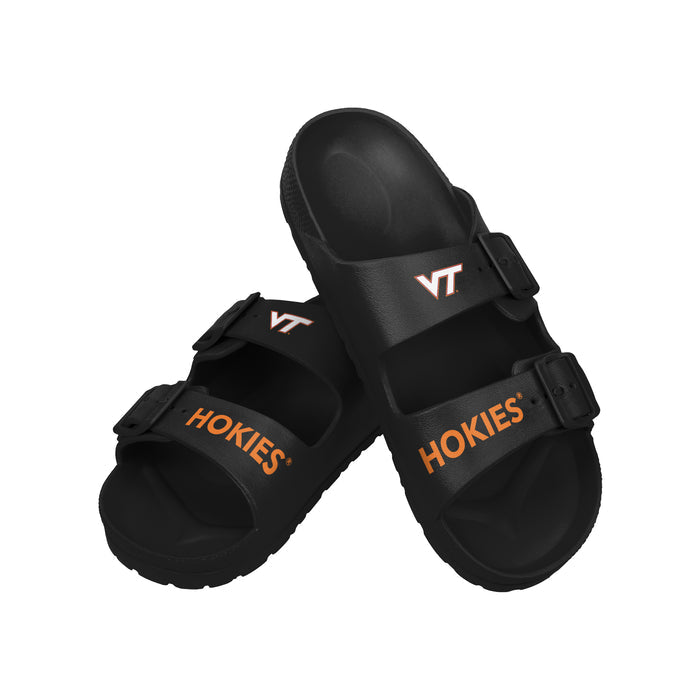 FOCO NCAA Team Logo Double Buckle Comfortable Slip-On Women's Sandals, Virginia Tech Hokies