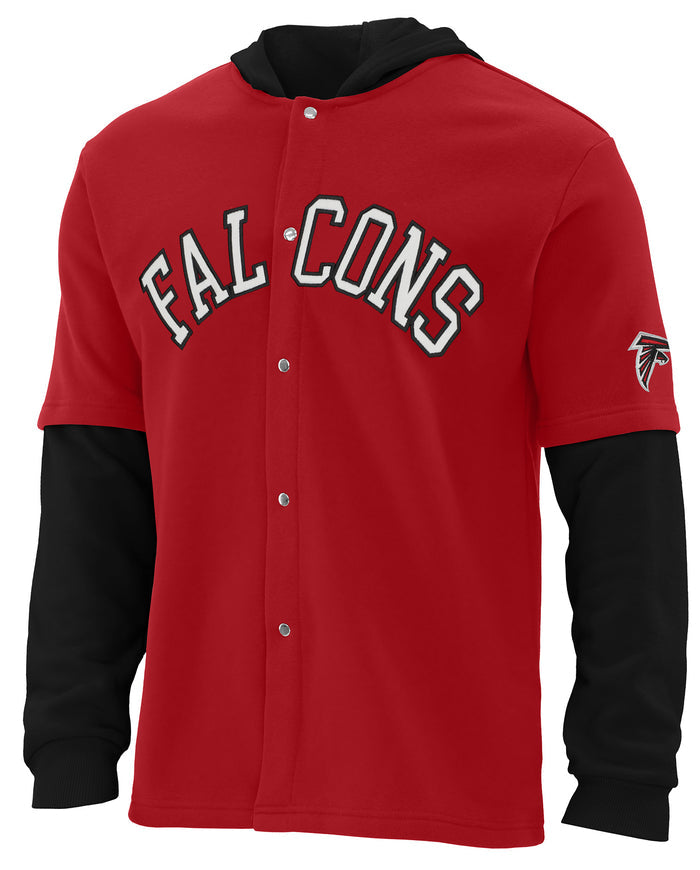 FOCO NFL Atlanta Falcons SMU Long Sleeve Wordmark Button Up With Hood - Mens Team Color
