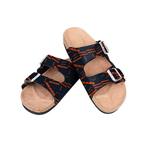 FOCO NFL Chicago Bears Women's Mini Print Wordmark Adjustable Double Buckle Straps Sandals, Team Color
