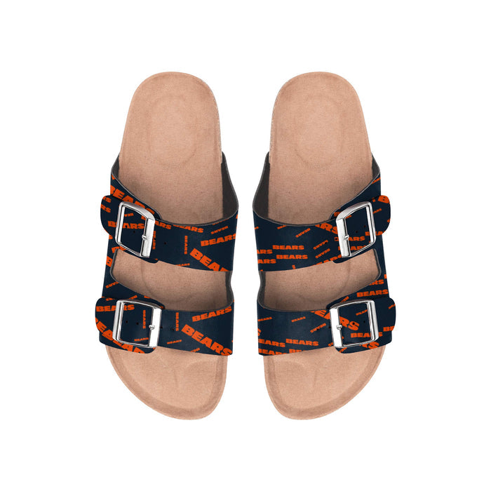 FOCO NFL Chicago Bears Women's Mini Print Wordmark Adjustable Double Buckle Straps Sandals, Team Color