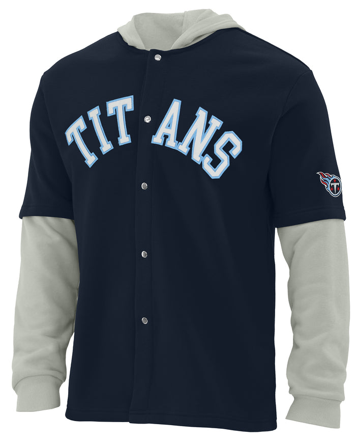 FOCO NFL Tennessee Titans SMU Long Sleeve Wordmark Button Up With Hood - Mens Team Color