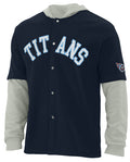 FOCO NFL Tennessee Titans SMU Long Sleeve Wordmark Button Up With Hood - Mens Team Color