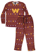 FOCO NFL Washington Commanders Team Color Primary Logo 2 Piece Top & Bottom Crewneck Ugly Pajama Set