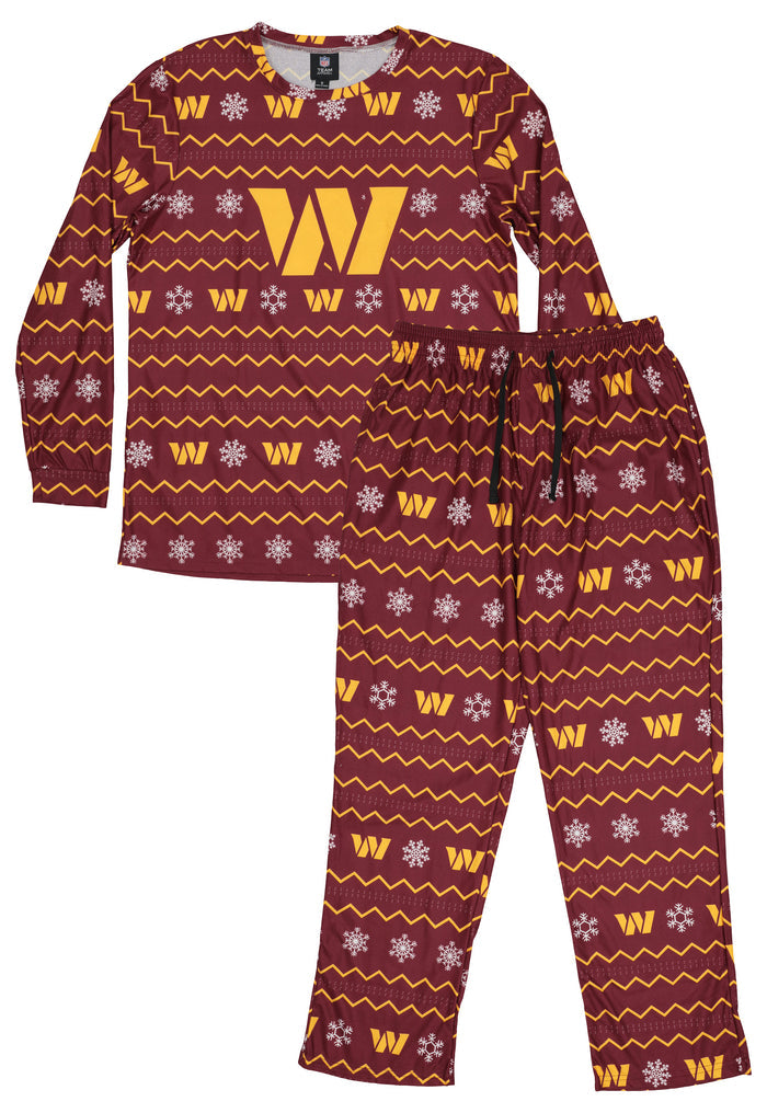 FOCO NFL Washington Commanders Team Color Primary Logo 2 Piece Top & Bottom Crewneck Ugly Pajama Set