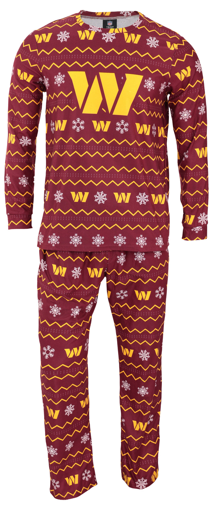 FOCO NFL Washington Commanders Team Color Primary Logo 2 Piece Top & Bottom Crewneck Ugly Pajama Set