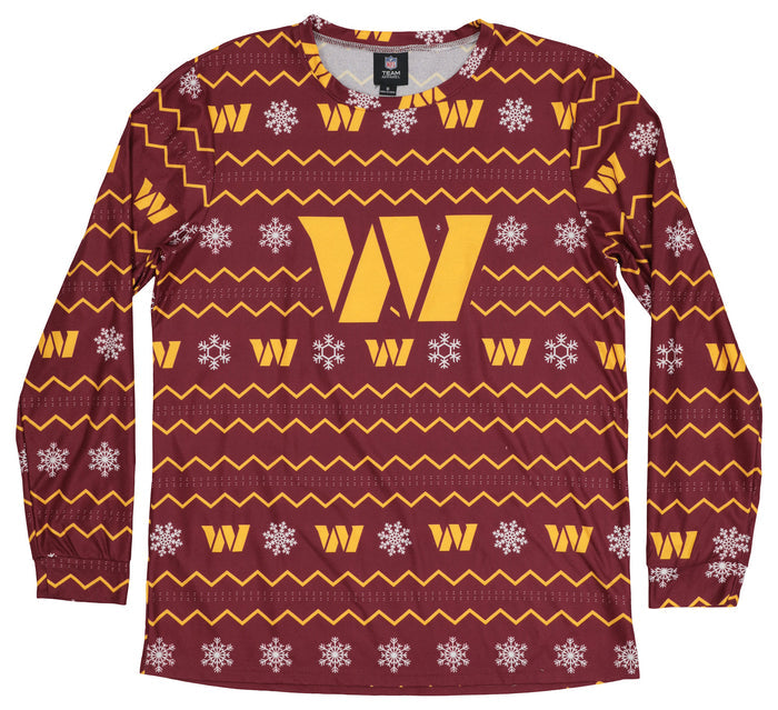 FOCO NFL Washington Commanders Team Color Primary Logo 2 Piece Top & Bottom Crewneck Ugly Pajama Set
