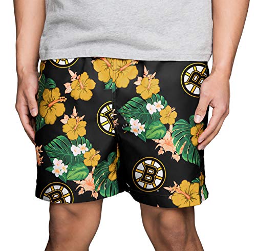 FOCO NHL Boston Bruins Mens Team Logo Floral Hawaiian Swim Suit Trunks, Team Color